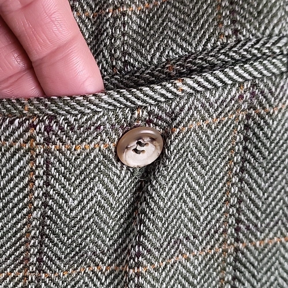 Vintage 80s Talbots Wool Blend Olive Green Plaid Tweed Pleated Pencil Midi Skirt - Picture 10 of 16